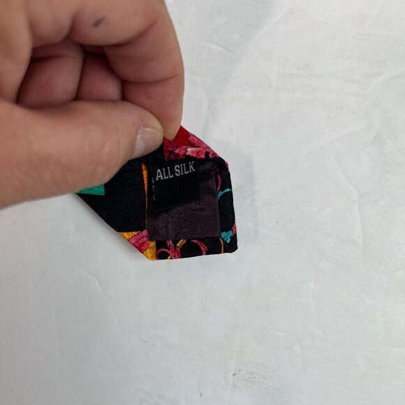 VTG 90s Rush Limbaugh No Boundaries 100% Silk Tie Floral & Chevron Multicolor - Picture 6 of 8